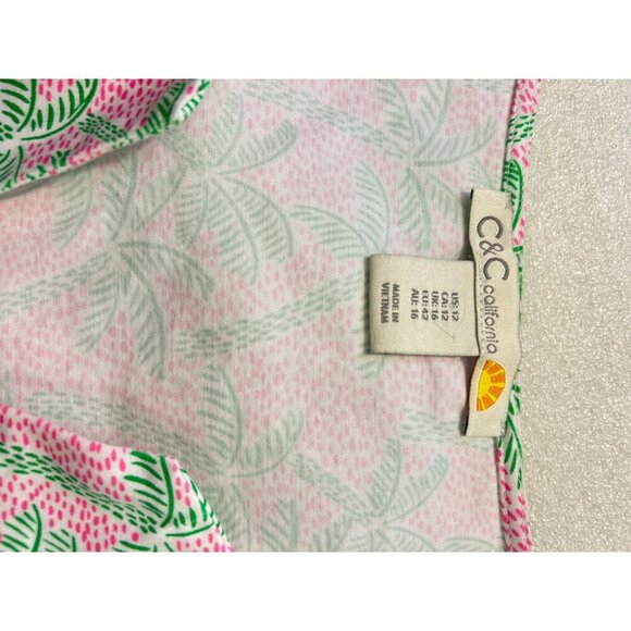 C&C California Sleeveless Pink & Green Palm Print Shift Dress size 12 - Picture 6 of 6
